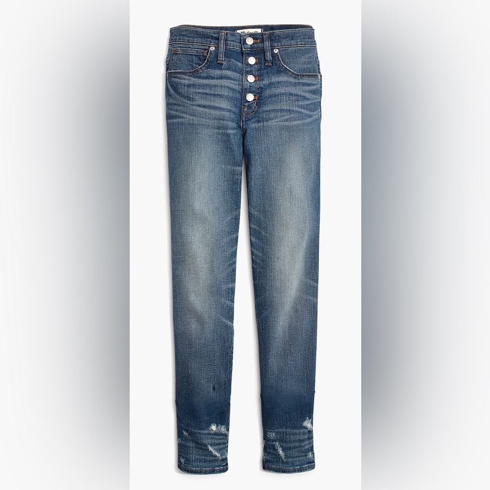 LIKE NEW! MADEWELL Slim Straight Jeans: Distressed Button-Front Edition! - Picture 5 of 10